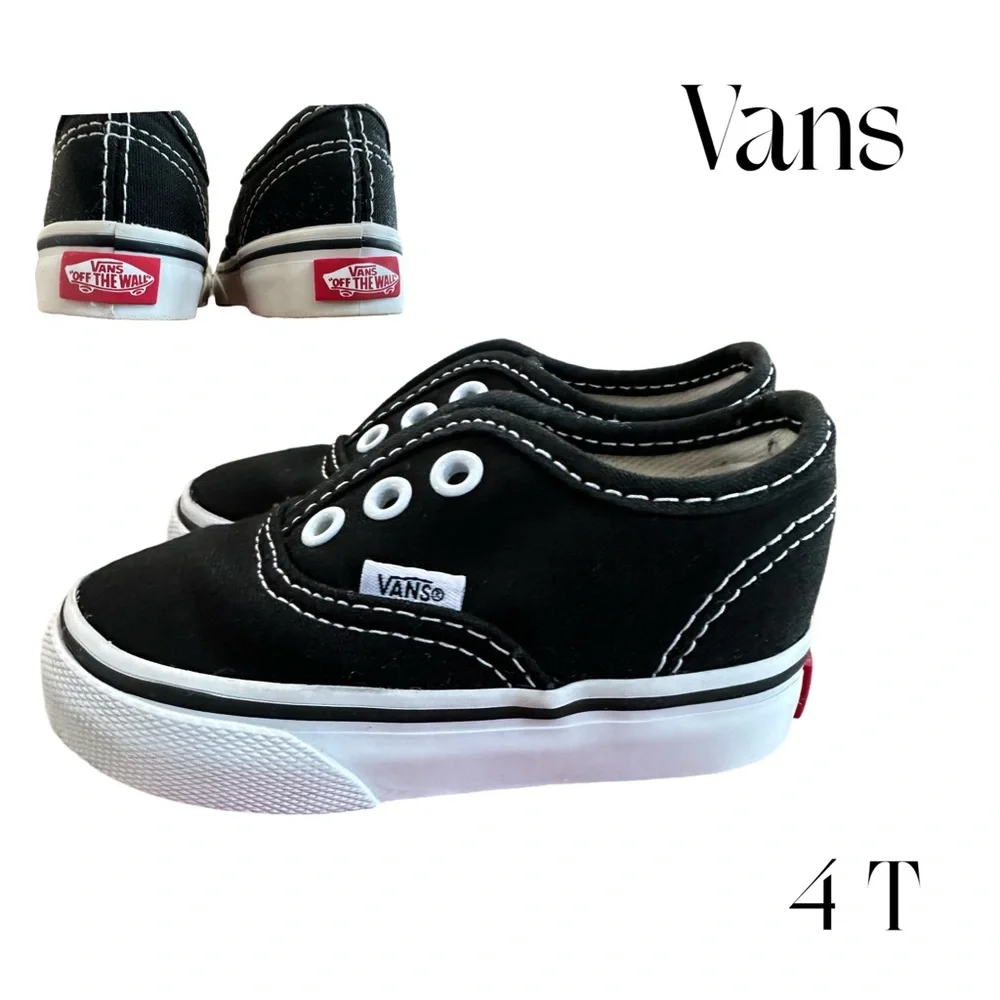 Vans Toddler Authentic Black White Canvas Sneakers Size 4 With Box